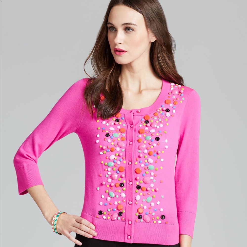 Kate Spade hot pink jewel cardigan size small